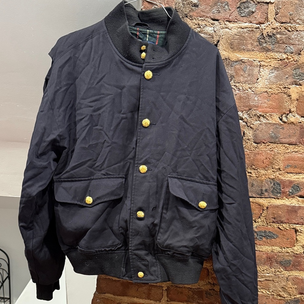 Ralph Lauren Black Bomber Jacket with crest Gold Accents